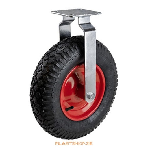 [P2005353] Fixed bracket, plate, wheel diameter 400 mm, building height 480 mm, hard wheel in solid Luftgummihjul, svart. 100 kg load capacity, roller bearings