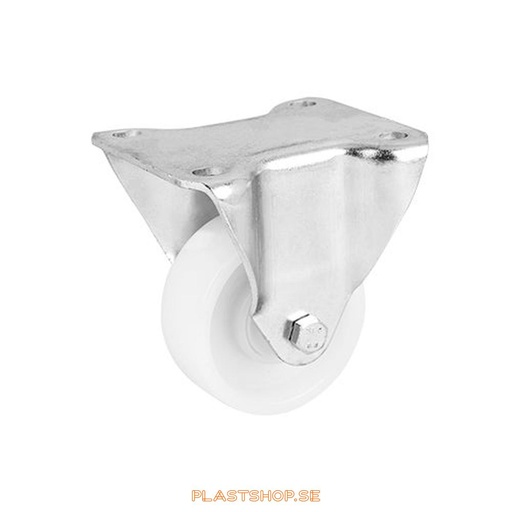[P2005356] Fixed bracket, plate, wheel diameter 80 mm, building height 111 mm, hard wheel in solid Nylon PA6, natur. 300 kg load capacity, ball bearings