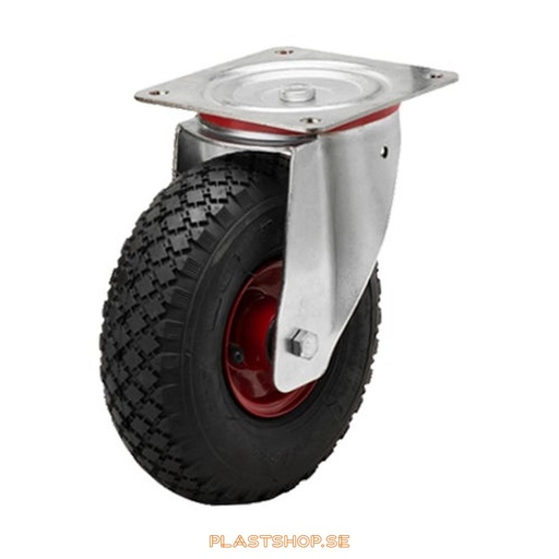 [P2005459] Link wheel, without brake, plate, wheel diameter 260 mm, building height 295 mm, hard wheel in solid Luftgummihjul, svart. 170 kg load capacity, dubbla ball bearings