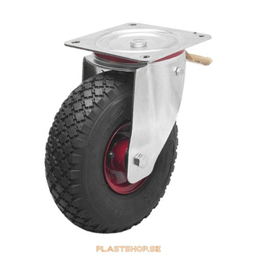 [P2005460] Link wheel, with total brake, plate, wheel diameter 260 mm, building height 295 mm, hard wheel in solid Luftgummihjul, svart. 170 kg load capacity, dubbla ball bearings