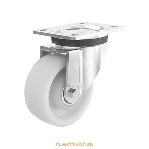 [P2005480] Länkhjul, utan broms, platta, hjuldiameter 100 mm, bygghöjd 130 mm, hårt hjul i massiv Nylon PA6, natur färg. 500 kg bärighet, dubbla kullager