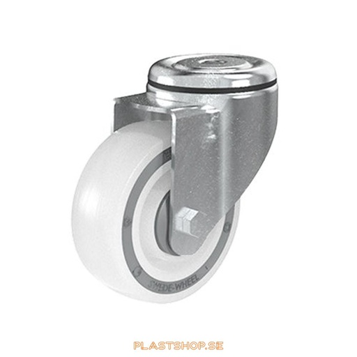 [P2005486] Link wheel, without brake, center hole, wheel diameter 100 mm, building height 128 mm, hard wheel in solid Polypropen (PP), natur. 140 kg load capacity, ball bearings