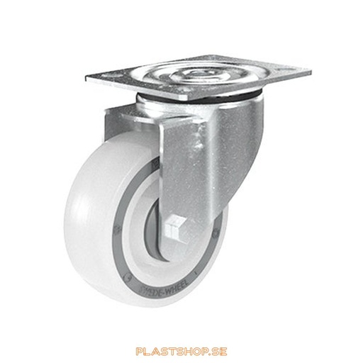 [P2005487] Link wheel, without brake, plate, wheel diameter 100 mm, building height 128 mm, hub in Polypropen (PP) with soft track in TPE, natur. 150 kg load capacity, ball bearings