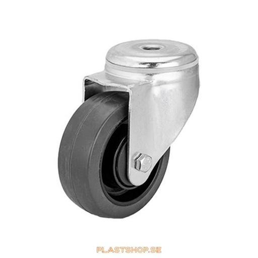 [P2005506] Link wheel, without brake, center hole, wheel diameter 100 mm, building height 128 mm, hub in Nylon PA6 with soft track in Elastiskt Gummi, grå. 200 kg load capacity, ball bearings