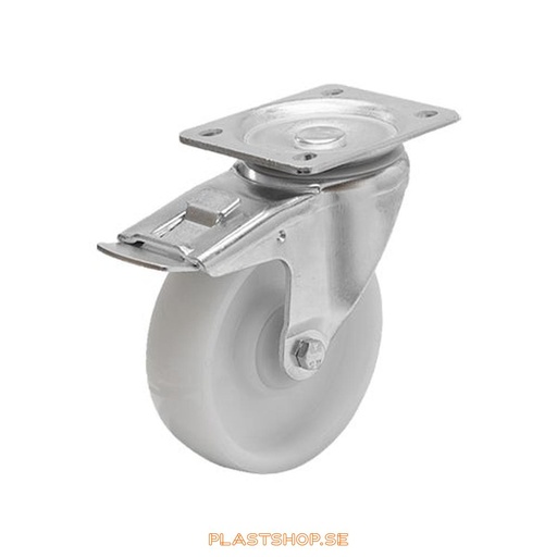 [P2005523] Link wheel, with total brake, plate, wheel diameter 100 mm, building height 130 mm, hard wheel in solid Nylon PA6, vit. 400 kg load capacity, roller bearings