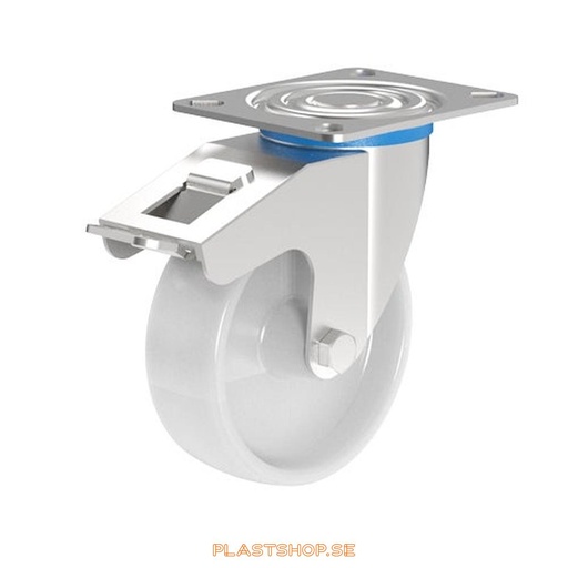 [P2005526] Link wheel, with total brake, plate, wheel diameter 100 mm, building height 127 mm, hard wheel in solid Nylon PA6, vit. 130 kg load capacity, slide bearings