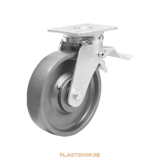 [P2005538] Link wheel, with total brake, plate, wheel diameter 100 mm, building height 145 mm, hard wheel in solid Stål. 800 kg load capacity, dubbla ball bearings