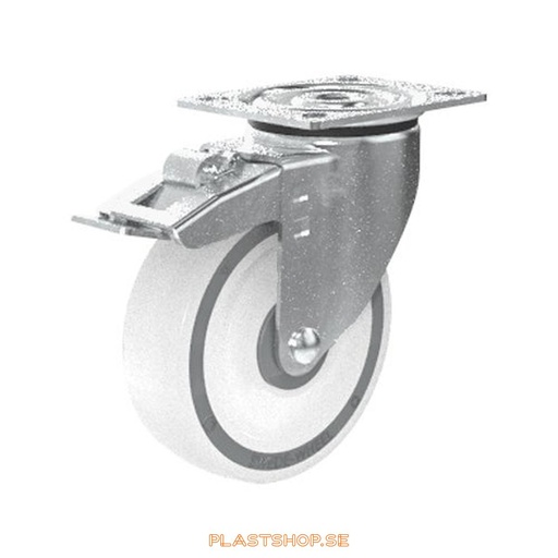 [P2005546] Link wheel, med riktspärr, plate, wheel diameter 125 mm, building height 157 mm, hard wheel in solid Polypropen (PP), natur. 160 kg load capacity, ball bearings