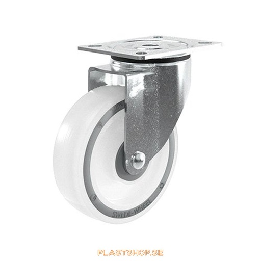 [P2005561] Link wheel, with total brake, plate, wheel diameter 125 mm, building height 157 mm, hard wheel in solid Polypropen (PP), natur. 200 kg load capacity, ball bearings