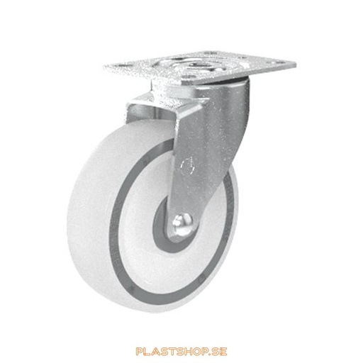 [P2005573] Link wheel, without brake, plate, wheel diameter 125 mm, building height 157 mm, hard wheel in solid Polypropen (PP), natural color. 140 kg load capacity, ball bearings