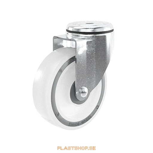 [P2005574] Link wheel, without brake, center hole, wheel diameter 125 mm, building height 157 mm, hard wheel in solid Polypropen (PP), natur. 170 kg load capacity, ball bearings