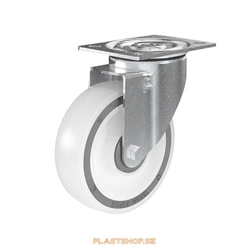 [P2005576] Link wheel, without brake, plate, wheel diameter 125 mm, building height 155 mm, hard wheel in solid Polypropen (PP), natur. 200 kg load capacity, ball bearings