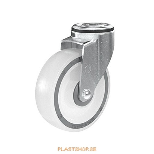 [P2005580] Link wheel, without brake, center hole, wheel diameter 125 mm, building height 157 mm, hard wheel in solid Polypropen (PP), natural color. 140 kg load capacity, ball bearings