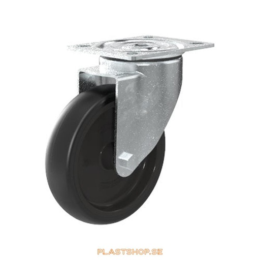 [P2005583] Link wheel, without brake, plate, wheel diameter 125 mm, building height 155 mm, hub in Polypropen (PP) with soft track in TPE, svart. 100 kg load capacity, slide bearings