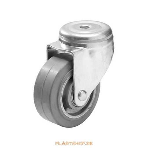 [P2005588] Link wheel, without brake, center hole, wheel diameter 125 mm, building height 157 mm, hub in Aluminium with soft track in Elastiskt Gummi, grå. 225 kg load capacity, dubbla ball bearings