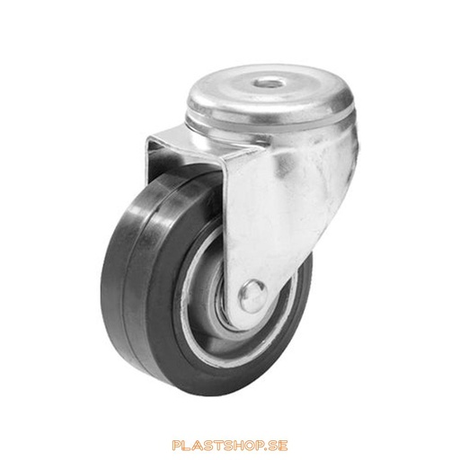 [P2005589] Link wheel, without brake, center hole, wheel diameter 125 mm, building height 157 mm, hub in Aluminium with soft track in Elastiskt Gummi, svart. 225 kg load capacity, ball bearings