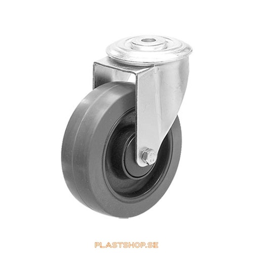 [P2005592] Link wheel, without brake, center hole, wheel diameter 125 mm, building height 155 mm, hub in Nylon PA6 with soft track in Elastiskt Gummi, grå. 200 kg load capacity, ball bearings