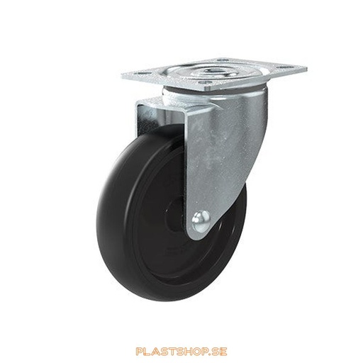 [P2005614] Link wheel, without brake, plate, wheel diameter 125 mm, building height 157 mm, hub in Polypropen (PP) with soft track in TPE, svart. 160 kg load capacity, slide bearings