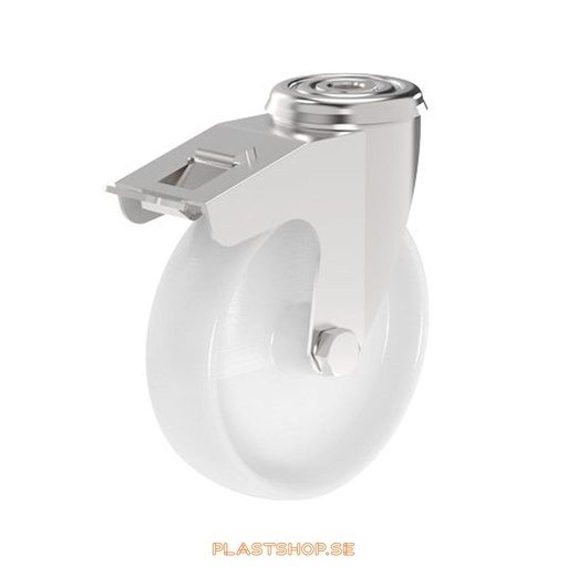 [P2005617] Link wheel, with total brake, center hole, wheel diameter 125 mm, building height 155 mm, hard wheel in solid Nylon PA6, vit. 130 kg load capacity, slide bearings