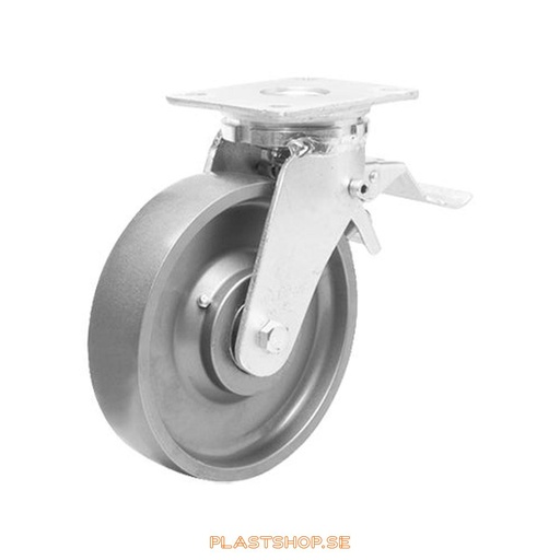 [P2005630] Link wheel, with total brake, plate, wheel diameter 125 mm, building height 170 mm, hard wheel in solid Stål. 1000 kg load capacity, dubbla ball bearings