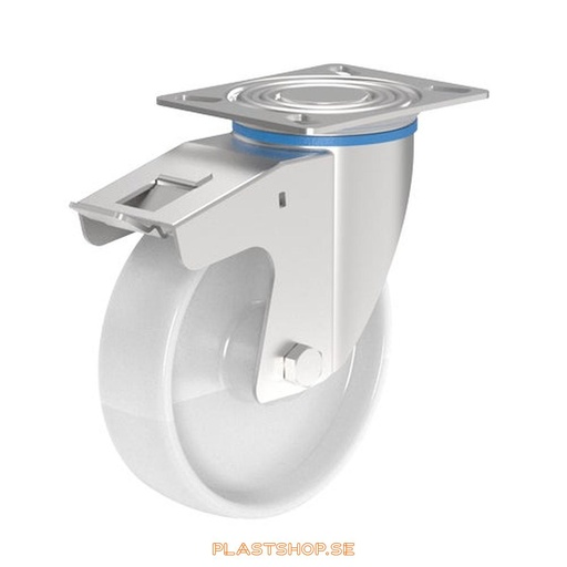 [P2005674] Link wheel, with total brake, plate, wheel diameter 160 mm, building height 197 mm, hard wheel in solid Nylon PA6, vit. 300 kg load capacity, slide bearings