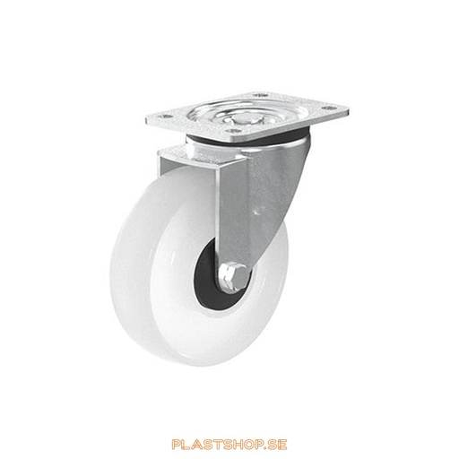 [P2005681] Link wheel, without brake, plate, wheel diameter 160 mm, building height 195 mm, hard wheel in solid Nylon PA6, natur. 300 kg load capacity, dubbla ball bearings