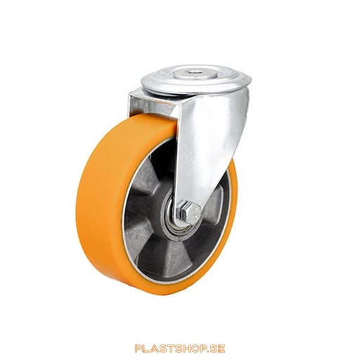 [P2005687] Link wheel, without brake, center hole, wheel diameter 160 mm, building height 200 mm, hub in Aluminium with soft track in Polyuretan, gul färg. 300 kg load capacity, dubbla ball bearings