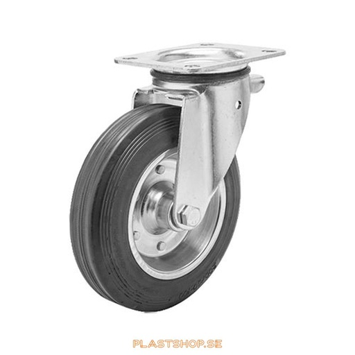 [P2005702] Link wheel, without brake, plate, wheel diameter 160 mm, building height 196 mm, hub in Plåt with soft track in Gummi, svart. 140 kg load capacity, roller bearings