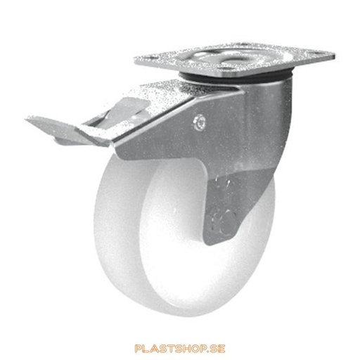 [P2005703] Link wheel, with total brake, plate, wheel diameter 160 mm, building height 195 mm, hard wheel in solid Nylon PA6, natur. 350 kg load capacity, slide bearings