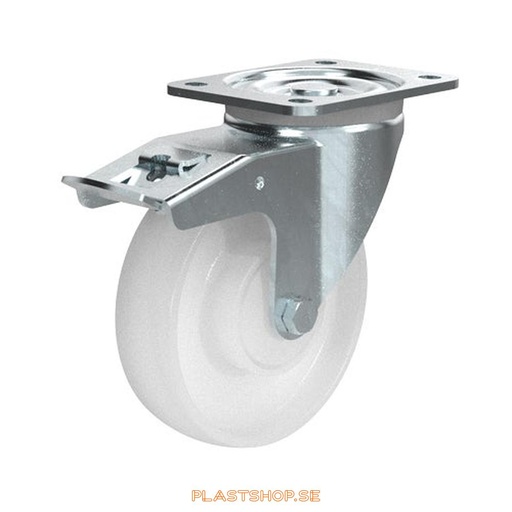 [P2005704] Link wheel, with total brake, plate, wheel diameter 160 mm, building height 195 mm, hard wheel in solid Nylon PA6, vit. 300 kg load capacity, dubbla ball bearings