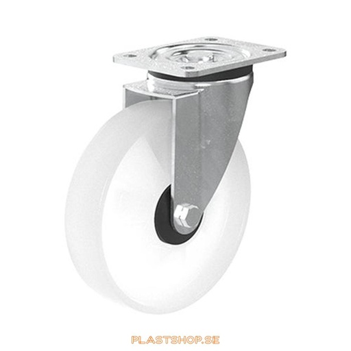 [P2005719] Link wheel, without brake, plate, wheel diameter 200 mm, building height 238 mm, hard wheel in solid Nylon PA6, natur. 400 kg load capacity, dubbla ball bearings