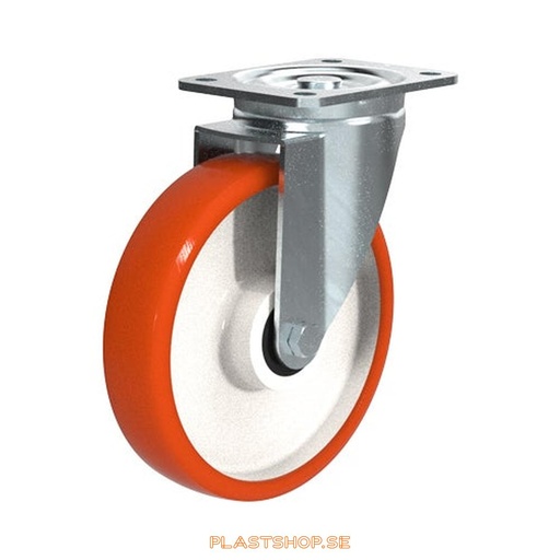 [P2005724] Link wheel, without brake, plate, wheel diameter 200 mm, building height 238 mm, hub in Nylon PA6 with soft track in Polyuretan, röd. 500 kg load capacity, dubbla ball bearings