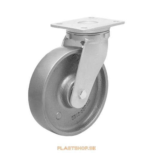 [P2005744] Link wheel, without brake, plate, wheel diameter 200 mm, building height 245 mm, hard wheel in solid Gjutjärn. 1000 kg load capacity, dubbla ball bearings