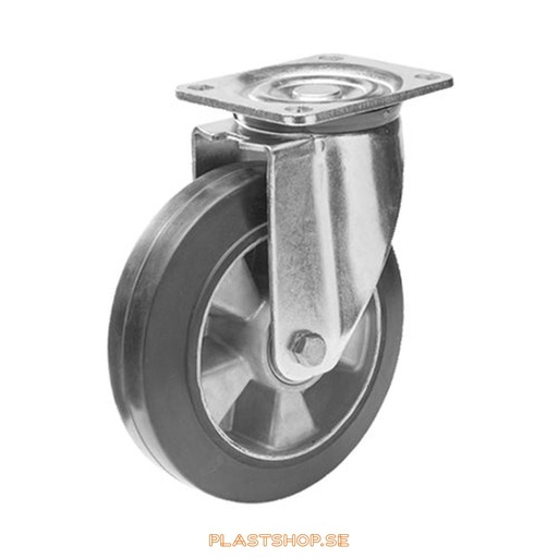 [P2005770] Link wheel, without brake, plate, wheel diameter 250 mm, building height 292 mm, hub in Aluminium with soft track in Elastiskt Gummi, svart. 550 kg load capacity, dubbla ball bearings