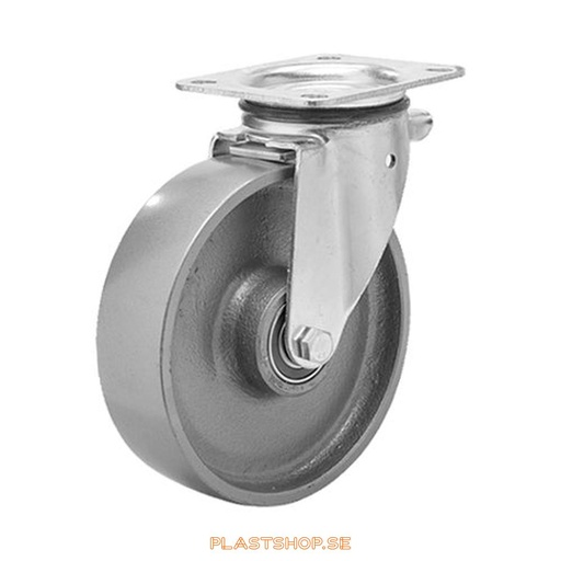 [P2005773] Link wheel, without brake, plate, wheel diameter 250 mm, building height 290 mm, hard wheel in solid Gjutjärn. 400 kg load capacity, dubbla ball bearings