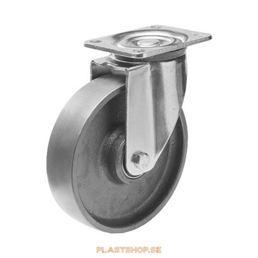 [P2005774] Link wheel, without brake, plate, wheel diameter 250 mm, building height 292 mm, hard wheel in solid Gjutjärn. 800 kg load capacity, dubbla ball bearings