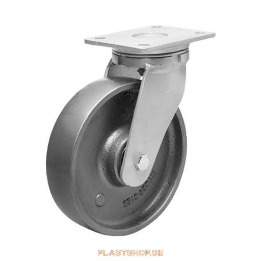 [P2005776] Link wheel, without brake, plate, wheel diameter 250 mm, building height 300 mm, hard wheel in solid Gjutjärn, grå. 1500 kg load capacity, dubbla ball bearings