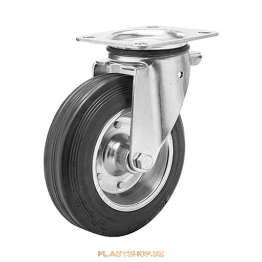 [P2005777] Link wheel, without brake, plate, wheel diameter 250 mm, building height 290 mm, hub in Plåt with soft track in Gummi, svart. 230 kg load capacity, roller bearings