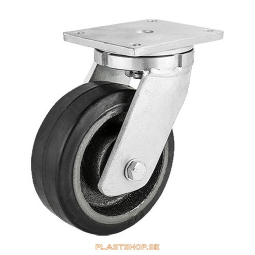 [P2005789] Link wheel, without brake, plate, wheel diameter 300 mm, building height 365 mm, hub in Gjutjärn with soft track in Elastiskt Gummi, svart. 850 kg load capacity, dubbla ball bearings