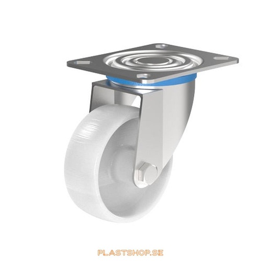 [P2005804] Link wheel, without brake, plate, wheel diameter 80 mm, building height 108 mm, hard wheel in solid Nylon PA6, white color. 130 kg load capacity, slide bearings