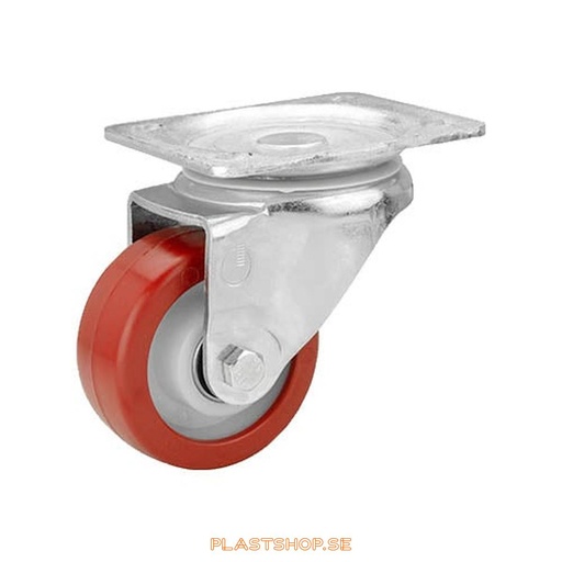 [P2005806] Link wheel, without brake, plate, wheel diameter 80 mm, building height 111 mm, hub in Nylon PA6 with soft track in Polyuretan, röd. 260 kg load capacity, dubbla ball bearings