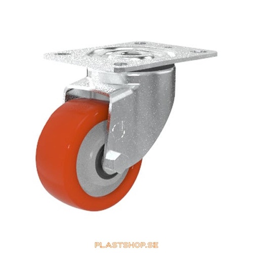 [P2005808] Link wheel, without brake, plate, wheel diameter 80 mm, building height 108 mm, hub in Nylon PA6 with soft track in Polyuretan, röd. 160 kg load capacity, ball bearings