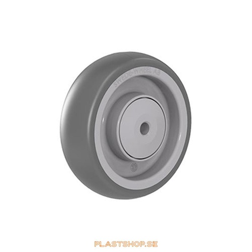 [P2006410] Wheel, wheel diameter 100 mm, hub in Nylon PA6 with soft track in Polyuretan, gray color. 100 kg load capacity, ball bearings