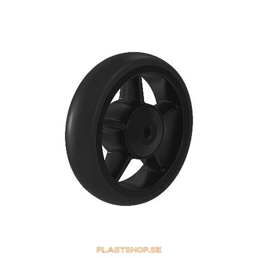 [P2006412] Wheel, wheel diameter 125 mm, hub in Polypropen (PP) with soft track in TPE, black color. 50 kg load capacity, ball bearings