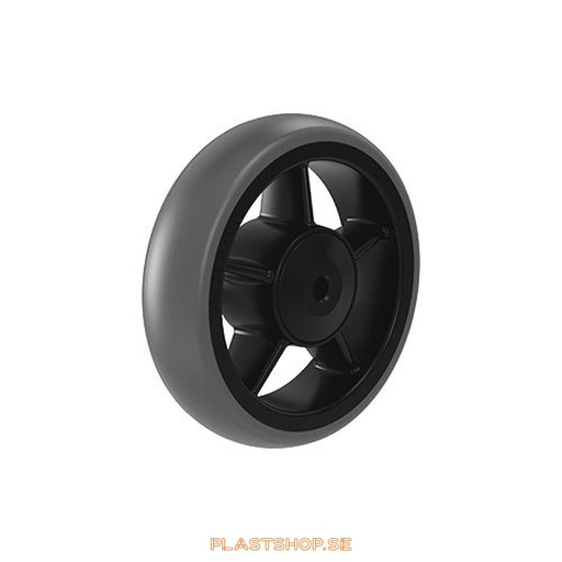 [P2006413] Wheel, wheel diameter 125 mm, hub in Polypropen (PP) with soft track in TPE, gray color. 50 kg load capacity, ball bearings