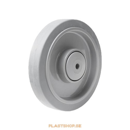 [P2006414] Hjul, hjuldiameter 200 mm, nav i Nylon PA6 med mjuk bana i Elastiskt Gummi, grå färg. 350 kg bärighet, dubbla kullager