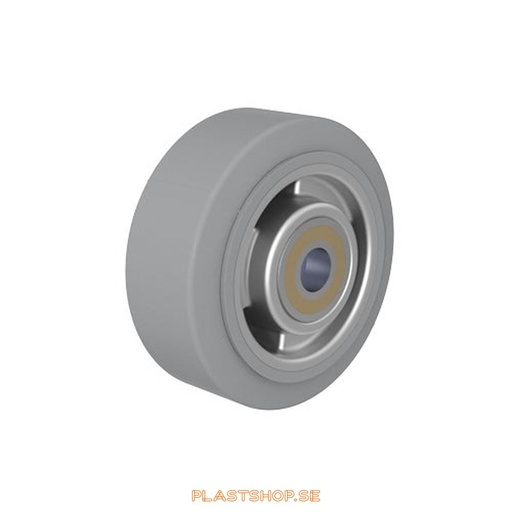 [P2006425] Wheel, wheel diameter 100 mm, hub in Aluminium with soft track in Elastiskt Gummi, gray color. 225 kg load capacity, dubbla ball bearings