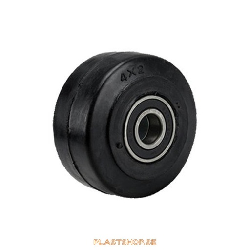 [P2006427] Wheel, wheel diameter 100 mm, hub in Gjutjärn with soft track in Elastiskt Gummi, black color. 210 kg load capacity, dubbla ball bearings