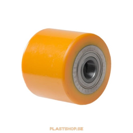 [P2006793] Hjul, hjuldiameter 75 mm, nav i Gjutjärn med mjuk bana i Polyuretan, orange färg. 700 kg bärighet, dubbla kullager