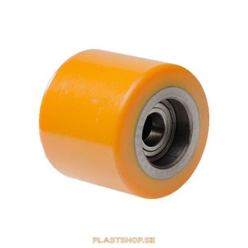 [P2006794] Wheel, wheel diameter 80 mm, hub in Gjutjärn with soft track in Polyuretan, orange färg. 300 kg load capacity, dubbla ball bearings
